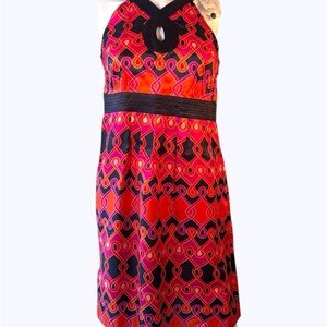NWT LOFT navy/pink/orange print sleeveless dress size 6 Petite